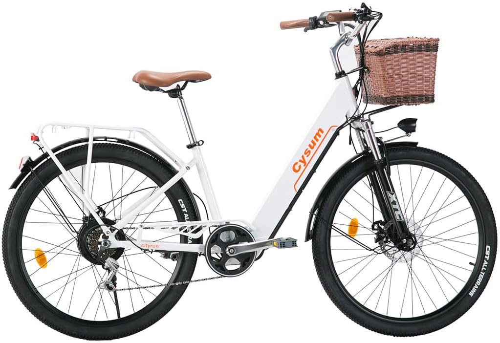 Cysum CityRun - Bici Elettrica Donna 26" Cysum CityRun bici elettrica donna 26 pollici bianca con cestino