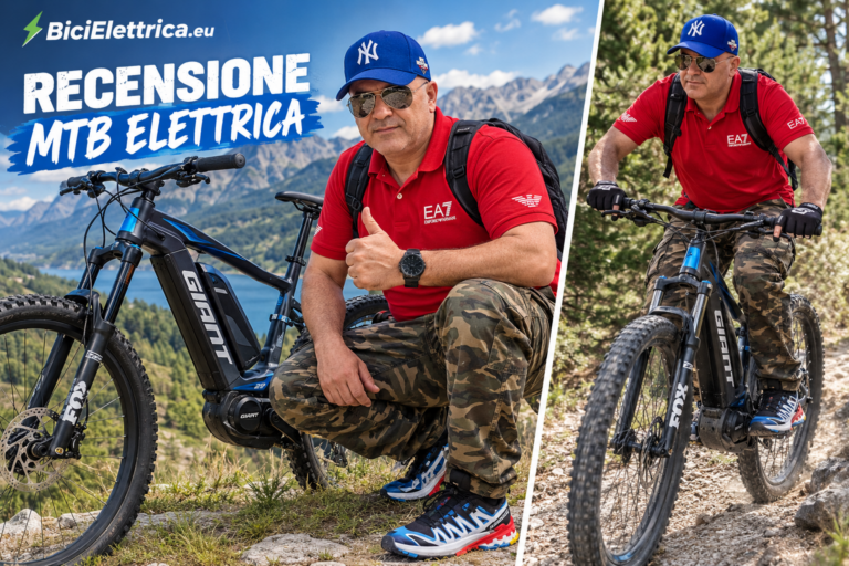 Mohamed Bourbiza con una MTB elettrica su percorso sterrato, immagine della guida comparativa e-MTB 2026